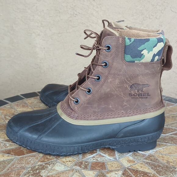 J. Crew / Sorel Cheyanne Tobacco  Men's Waterproof Camo Duck Boots Size 12 - Picture 6 of 14
